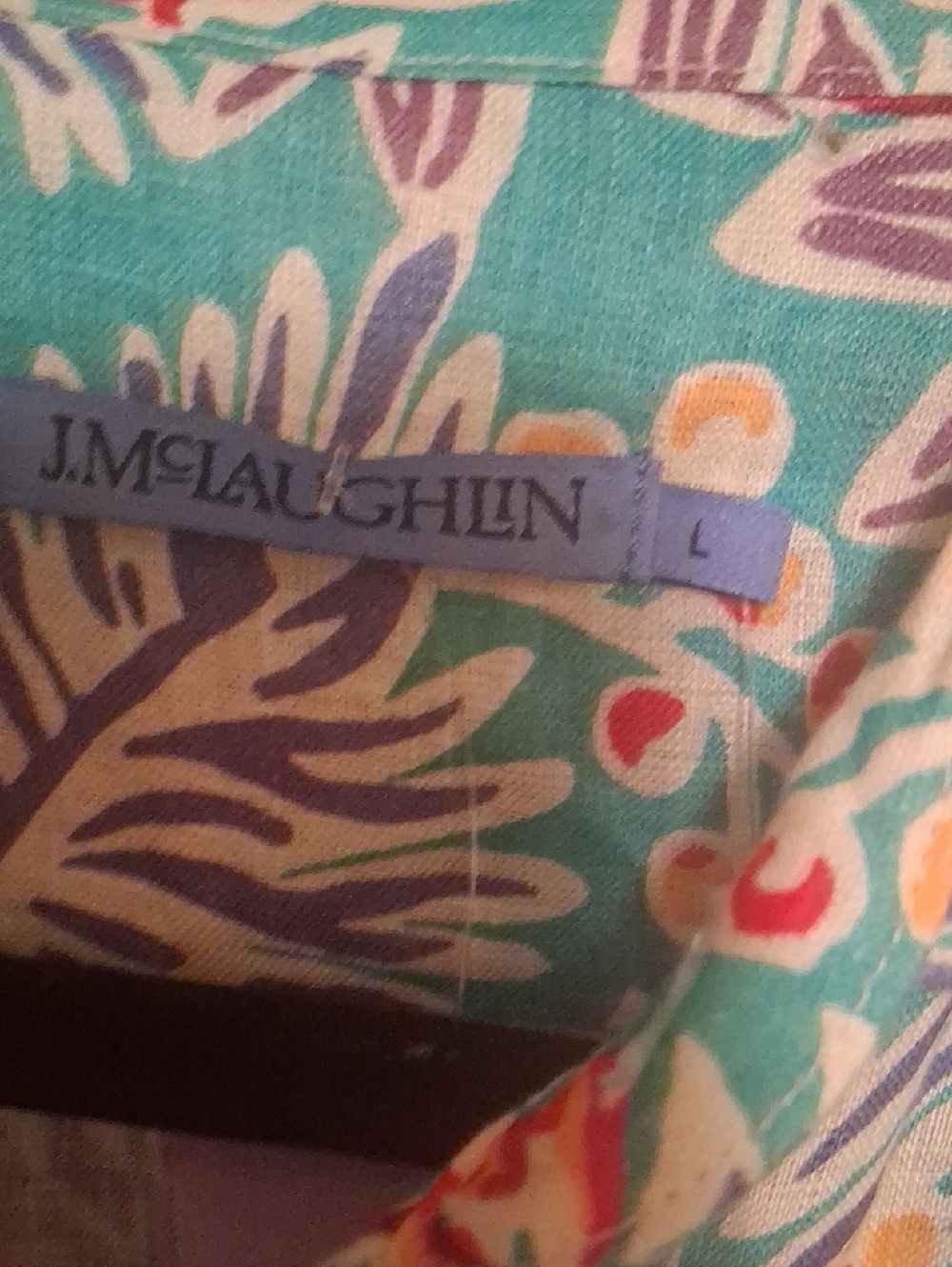 J. McLaughlin Teal Floral Linen LS Button-Up Shirt with Multicolor Print